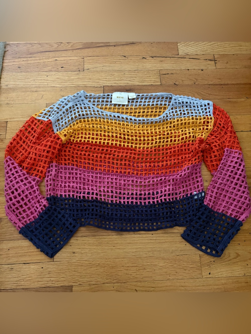 Anthropologie Maeve Rainbow Open Knit Crop One Size
